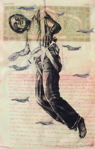 Mahbubur Rahman, Landing, Charcoal on paper, Bangladesh