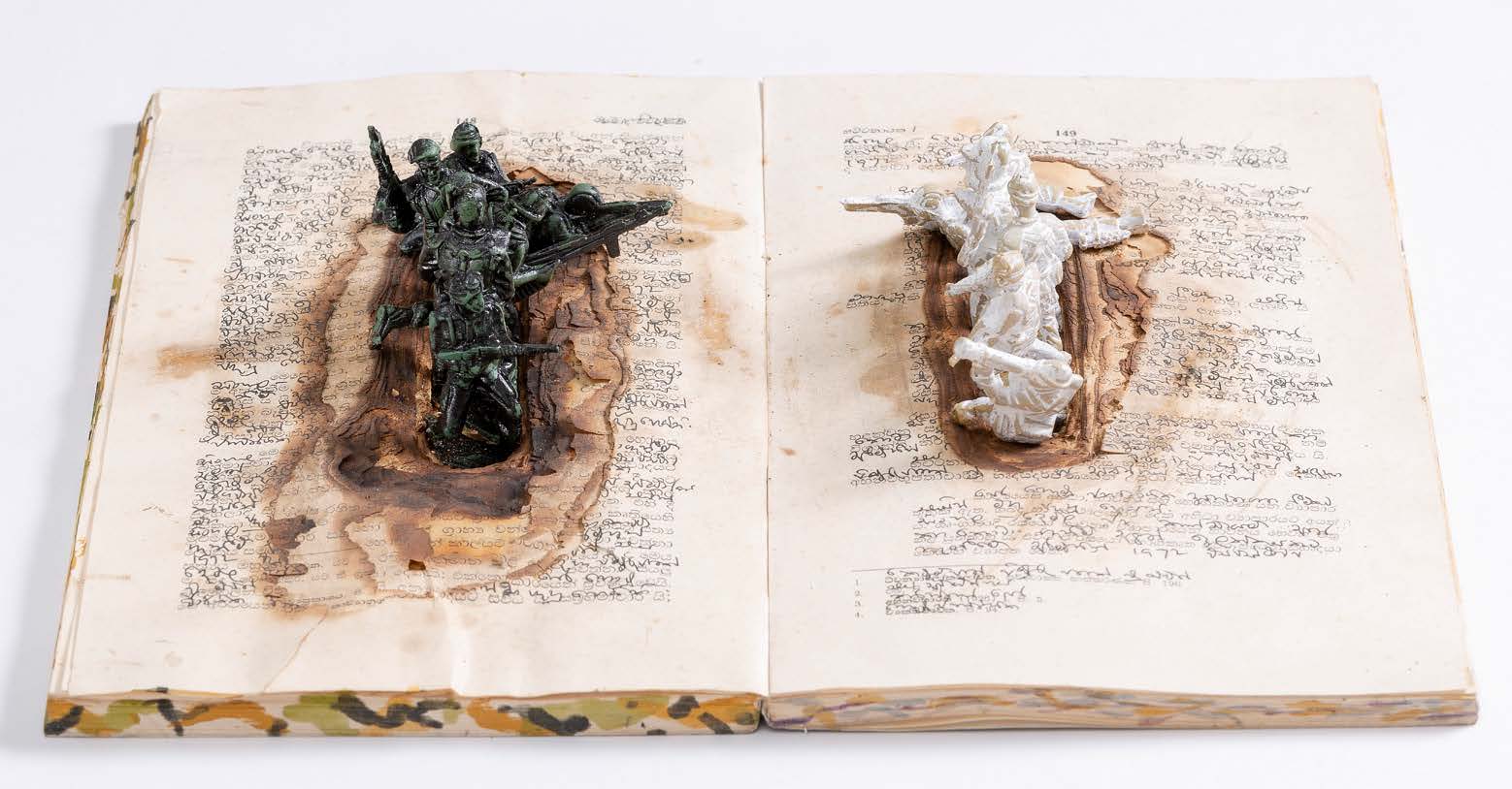 Kingsley Gunatillake, book art, Used books and toy soldiers