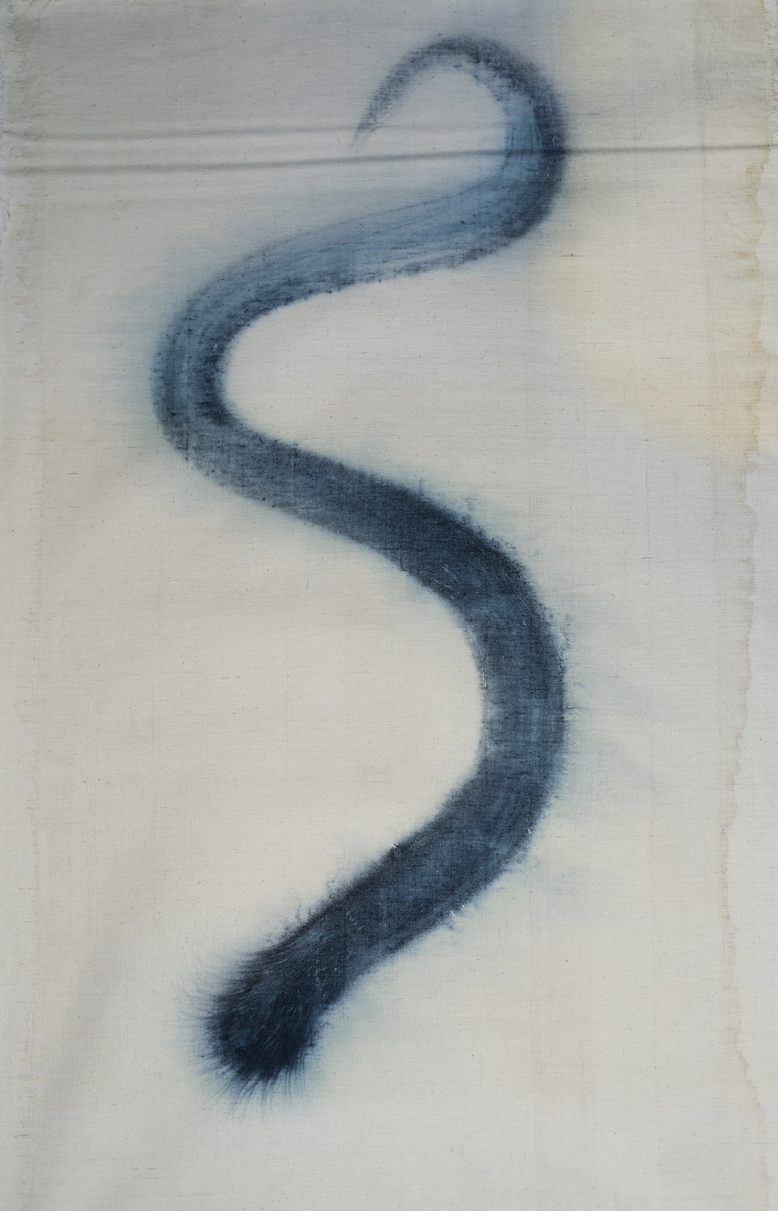Kaimurai, indigo on  handamade textile