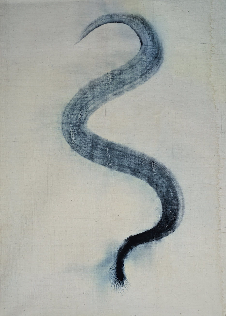 Kaimurai, indigo on  handamade textile